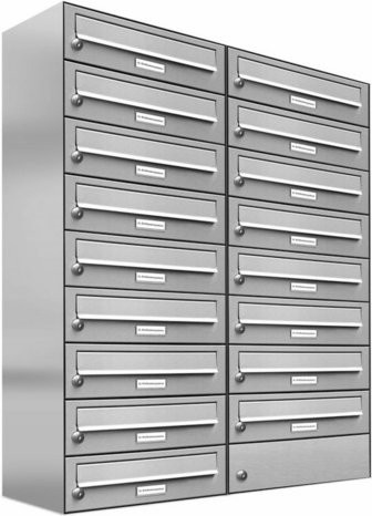 AL Briefkasten für 17 Parteien aus Edelstahl in Silber, B/H/T: 76,6 x 103,5 x 27,5 cm - Bild 1