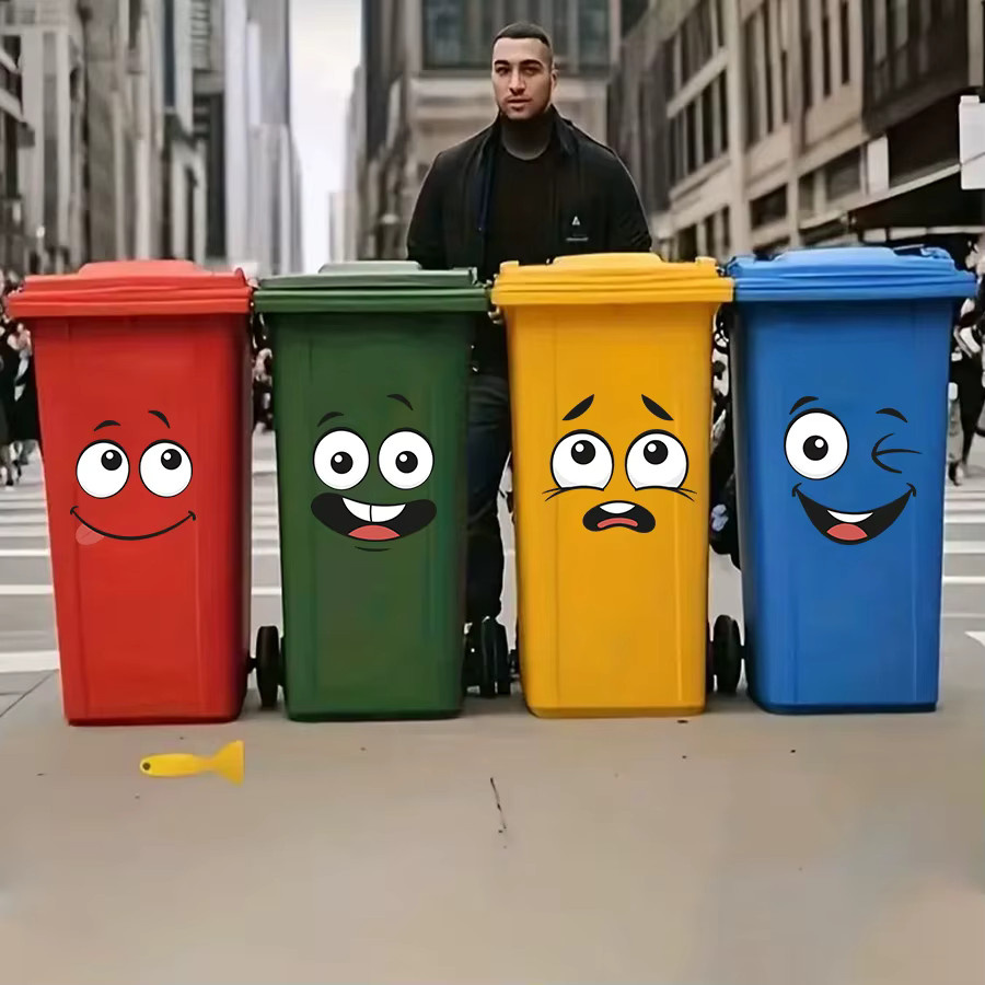 BRUP Selbstklebender Mülleimer-Aufkleber mit Cartoon-Lächeln-Gesicht, wasserfester Vinyl-Aufkleber in Mehrfarbig für Zuhause, Küche und Badezimmer - Bild 1