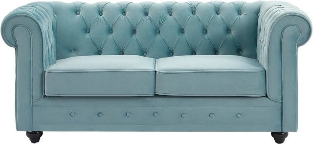 Vente-unique Chesterfield Sofa aus Samt in Hellblau mit Breite: 165 cm - Bild 1
