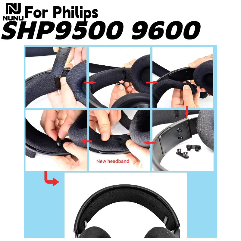 Ersatz-Ohrpolster aus Mesh-Memory-Schaum und Kopfbügelkissen für Philips SHP9500 SHP9600 Kopfhörer in Schwarz - Bild 5