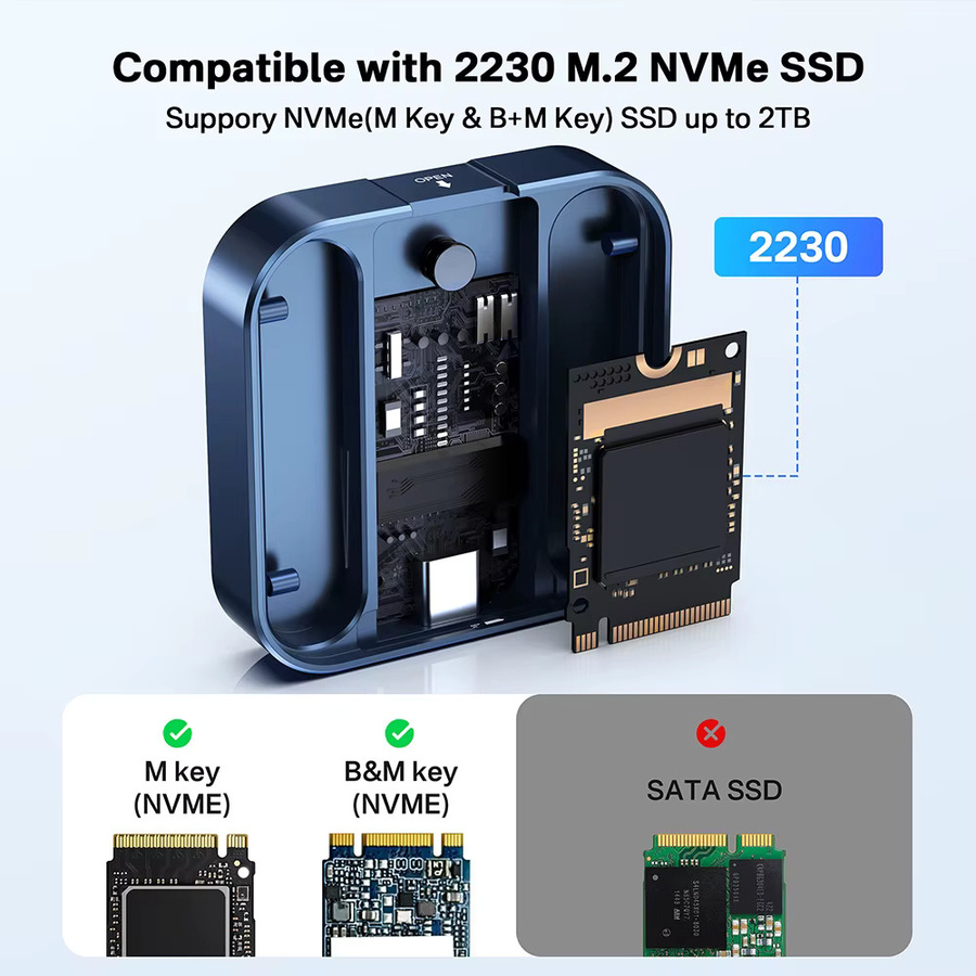 Acasis Magnetisches M.2 2230 NVMe SSD-Gehäuse USB-C 3.1 mit 10Gbps für Laptop und iPhone 15 Pro, Blau - Bild 5