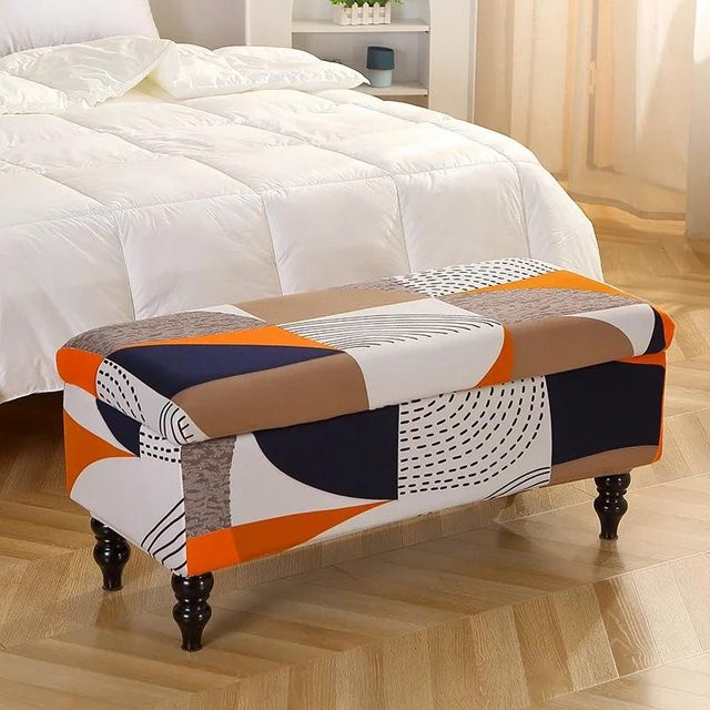 Dehnbarer Ottomanenbezug von Yiran Furniture in Multicolour mit geometrischem Design, rutschfest und waschbar - Bild 1