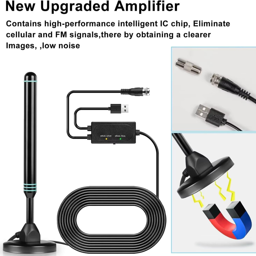 YUNYINMING Explosions-Hochleistungs-Digital-TV-Antenne mit einstellbarem Universalverstärker für Innen- und Außenbereich in Schwarz - Bild 2