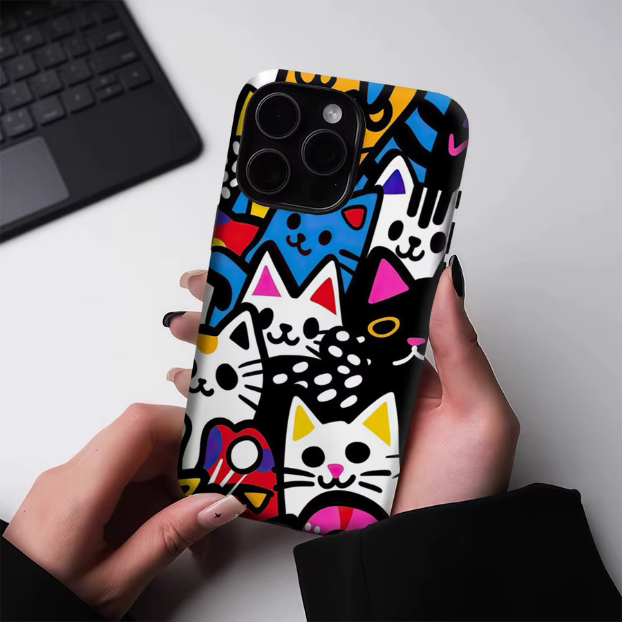 Magnetische Tough Case Handyhülle Pop Art Cat Parade für iPhone 17 16 15 14 Pro Max Plus, Mehrschichtig, Multicolour - Bild 4