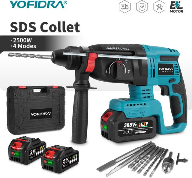 YOFIDRA Bürstloser elektrischer Hammer-Schlagbohrschrauber in Petrol, kabelloses Elektrowerkzeug-Set kompatibel mit Makita 18 V Akku-Pin, 26 mm Bohrkapazität - Bild 1