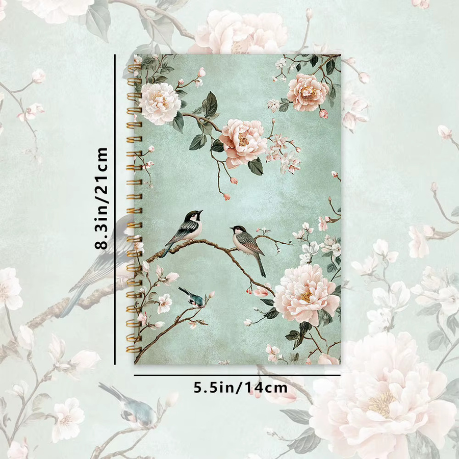 Notizbuch mit Blumen- und Vogelmotiven in Multicolour mit Blanko-Linienblättern aus Papier und Cardboard-Einband für Damen und Herren - Bild 2