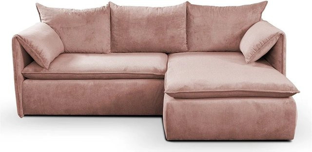 Vente-unique Schlafsofa Teodora in Puderrosa mit Cord-Bezug und L-Form - Bild 1