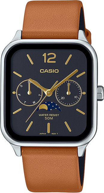 Casio Herrenuhr, Quarz, Edelstahl, Leder, Schwarz, 34 mm, 5 ATM - Bild 1