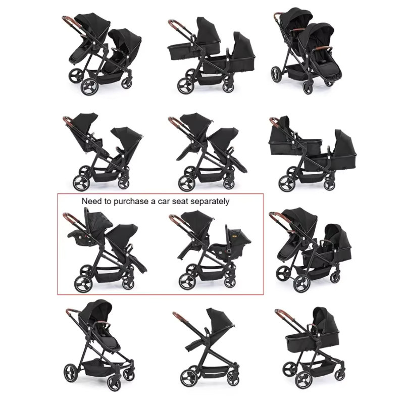 Leichter Twin-Kinderwagen von Warm house, faltbarer Multifunktions-Doppelsitz-Kinderwagen in Grau und Schwarz - Bild 3