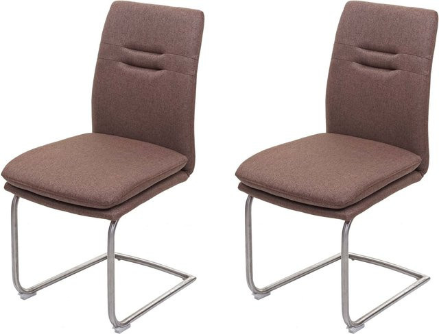 2er-Set MCW Esszimmerstühle H70 Freischwinger in Braun mit Stoffbezug und Edelstahlgestell - Bild 1