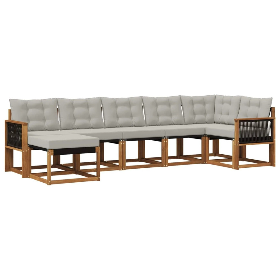 vidaXL Outdoor-Sofagarnitur L-Form aus Akazienholz mit 7 Kissen in Natur und Hellgrau - Bild 2