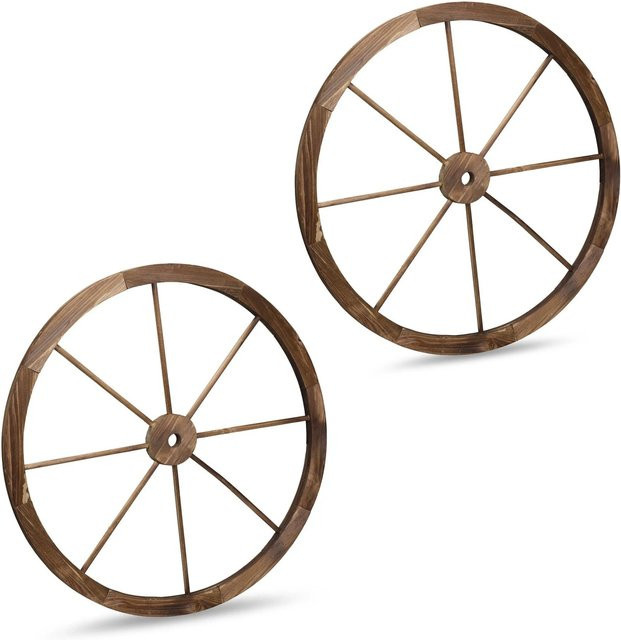 Relaxdays Wagenrad Speichenrad aus Tannenholz in Braun, 2er Set, Durchmesser: 75 cm - Bild 1