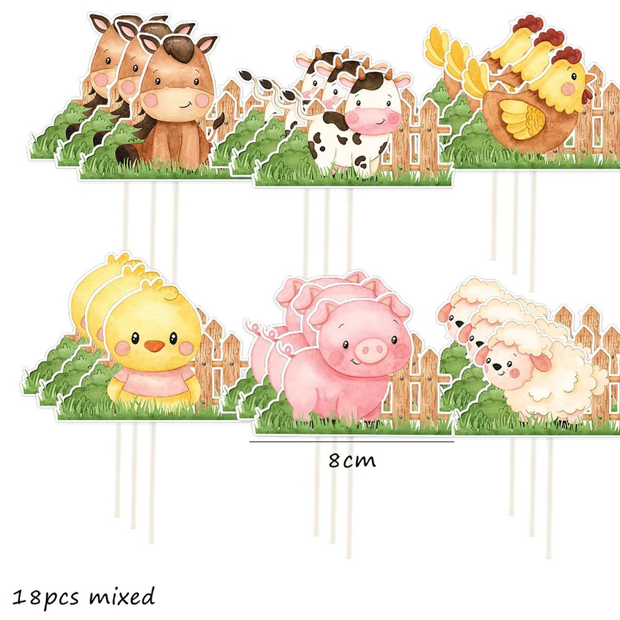 18 Stück Nutztier Cupcake Topper aus Karton für Kinder Bauernhof Themen Geburtstags Feiern in Mehrfarbig - Bild 2