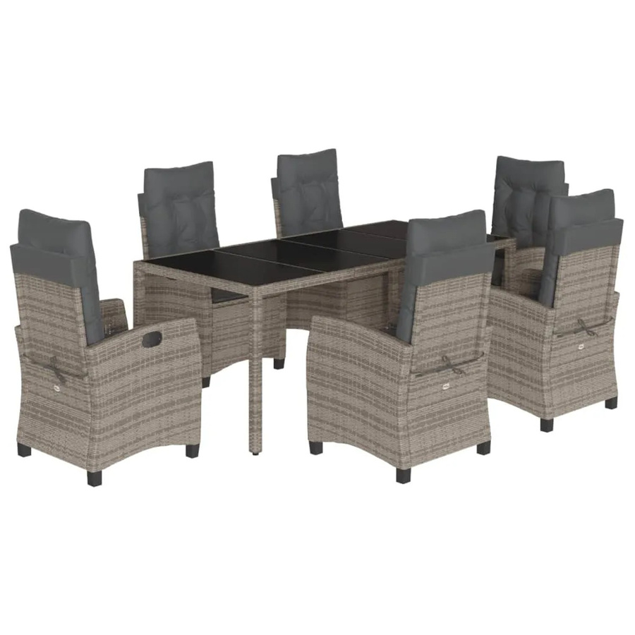 vidaXL 7-teilige Garten-Essgruppe aus Poly-Rattan mit Kissen in Grau - Bild 2