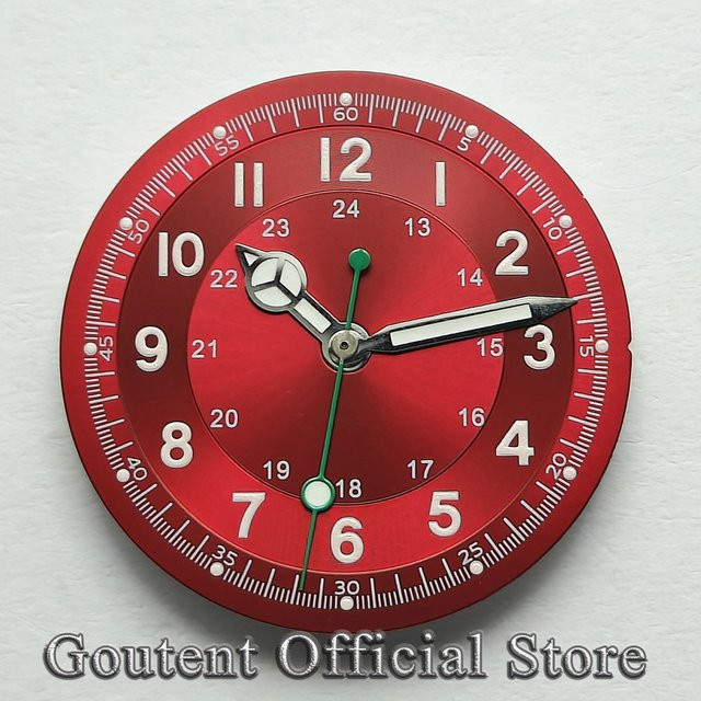Goutent Uhrwerk, 29 mm, rotes Zifferblatt, grüner Sekundenzeiger - Bild 1