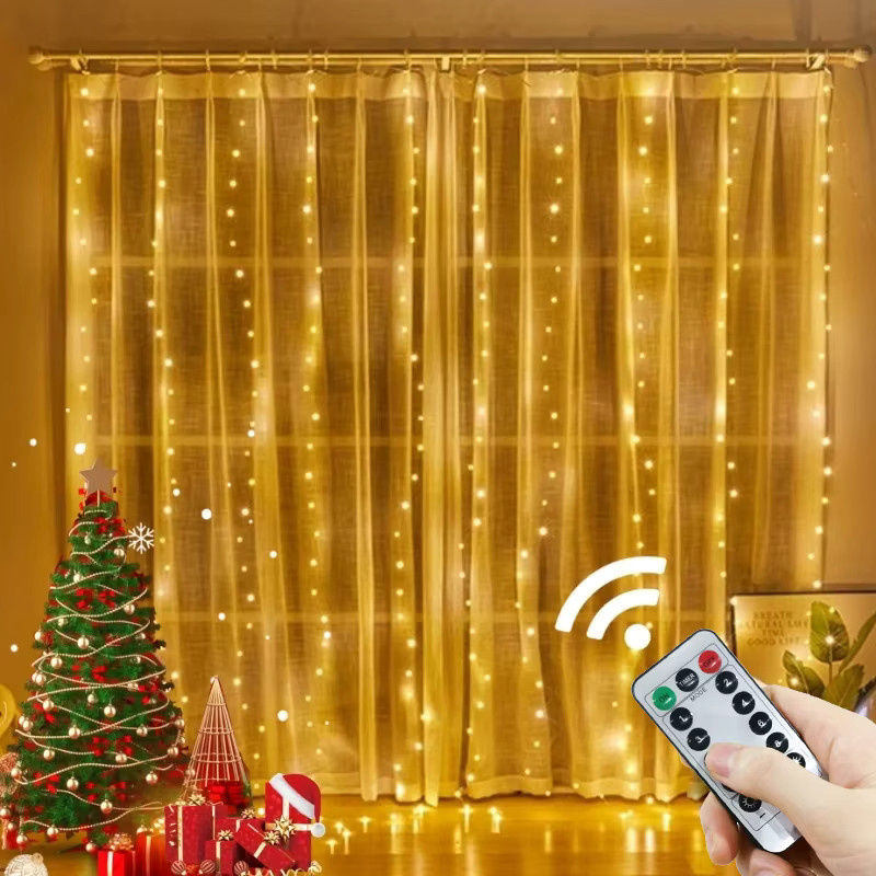 LED-Vorhang Lichterkette Glamour in Weiß mit USB-Fernbedienung, B: 6 m, H: 3 m - Bild 6