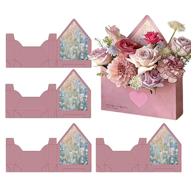 5 Stück gelbe Blumenboxen aus Papier als handgefaltete Geschenktüten für Floristik, Hochzeit und Party - Bild 1