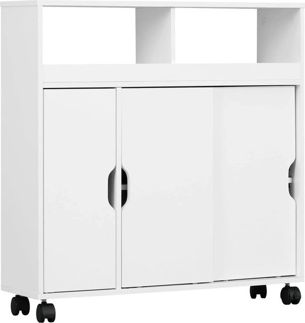 EUGAD Badkommode Badezimmerschrank in Weiß mit Schiebetüren und Rollen, modern mit Regalböden - Bild 1