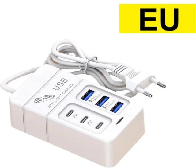 YJMP Multiport USB-Ladegerät mit 35 W Schnellladung, USB-C und 3 USB-Anschlüssen, Farbe: Weiß, EU-Stecker - Bild 1