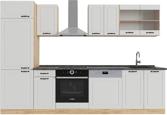 Vicco R-Line Küchenzeile Landhaus Stil in Weiß und Anthrazit mit Eiche Optik B/H/T: 300 x 207 x 60 cm - Bild 1
