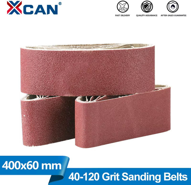 XCAN Schleifbänder 5 Stück, Körnung 40/60/80/120, zum Schleifen und Polieren von Holz und weichem Metall, B: 6 cm, L: 40 cm - Bild 1