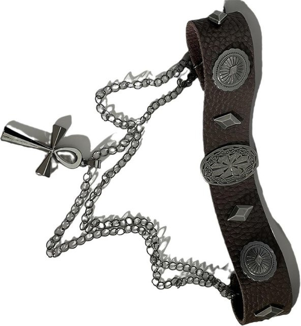 Halskette Leder, Choker, Kreuze und Nieten, Schwarz, Damen - Bild 1