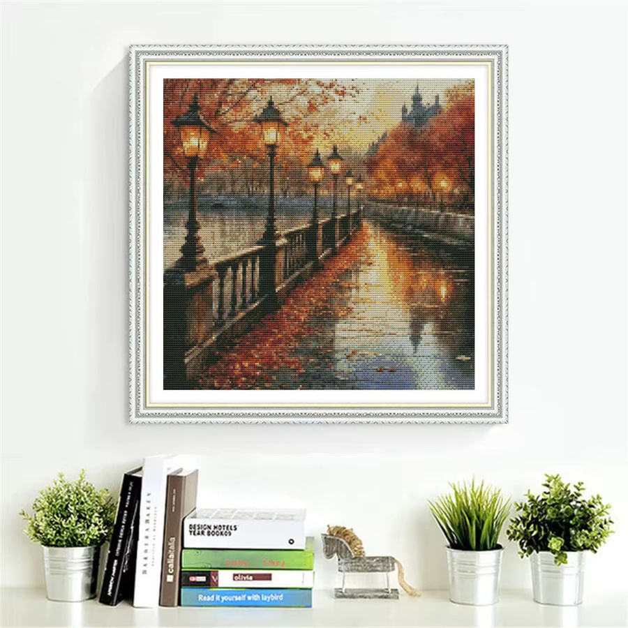 HUACAN Stickerei Kit Herbst Landschaft Kreuzstich Set mit bedruckter Leinwand B/B/H: 30 x 30 x 0,11 cm - Bild 3