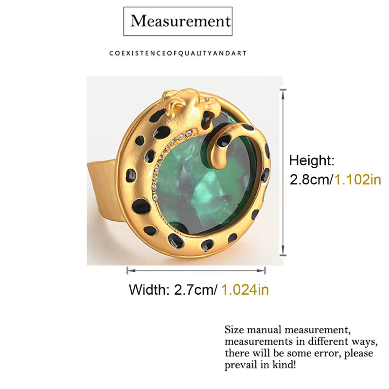 Icareu Schmuckring, Leoparden-Grün, Naturstein, Abalone-Muschel, Goldfarbe, Unisex - Bild 2