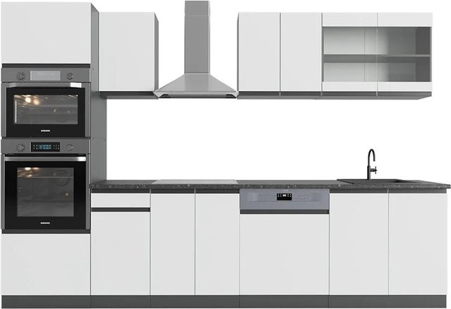 Vicco Küchenzeile R-Line J-Shape in Anthrazit und Weiß, moderne Einbauküche aus Spanplatte, Breite: 300 cm - Bild 2