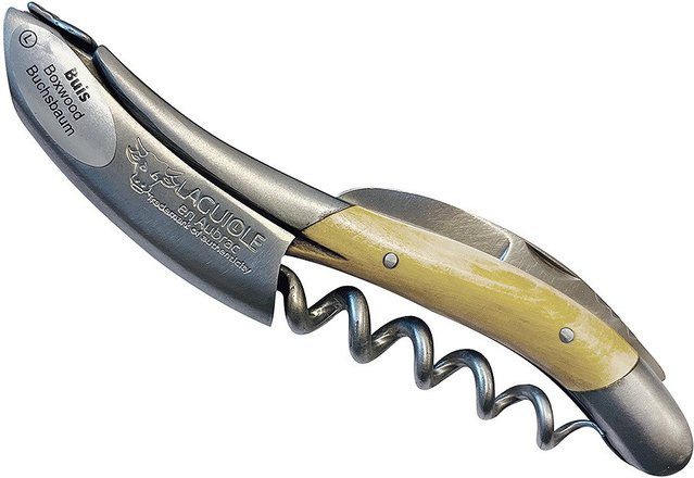 Laguiole en Aubrac Sommeliermesser aus Buchsbaumholz mit Folienmesser und silberfarbenen Details - Bild 1