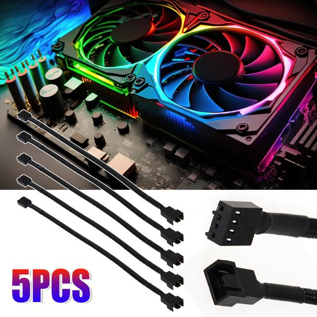 Compure 5er Set 4 Pin PWM Lüfter Verlängerungskabel in Schwarz, Länge: 26 cm - Bild 1