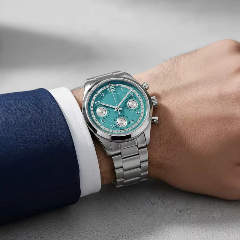 CAOWTAN Uhrenzifferblatt Chronograph, Edelstahl, Weiß, 29,5 mm - Bild 3