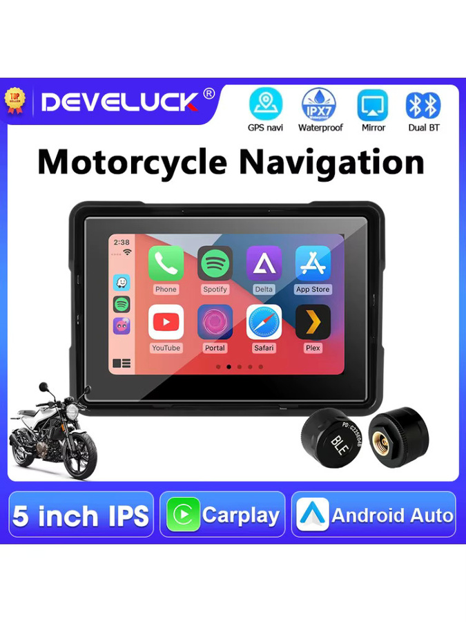 Develuck Tragbares 5-Zoll-Motorrad-GPS-Navigationsgerät mit Bluetooth, Wireless CarPlay und Android Auto, IPX7 Wasserdichtes Display, Schwarz - Bild 7
