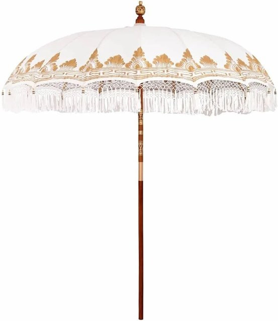 vidaXL Balinesischer Sonnenschirm aus Bambus und Baumwolle in Creme, B/T: 215 x 215 cm, Höhe: 260 cm - Bild 1