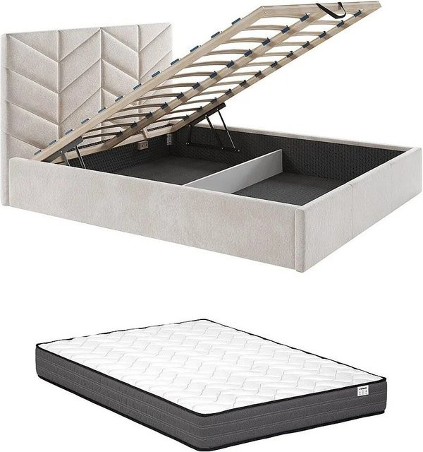Vente-unique Bett Justani mit Bettkasten in Cremefarben, B/T/H: 140 x 190 cm - Bild 1