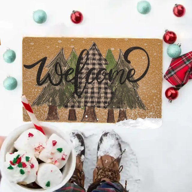 VIKAMA Weihnachts-Vintage-Willkommensmatte mit braunem Muster, rutschfeste und schmutzabweisende Bodenmatte für Eingang und Badezimmer, B/T: 60 x 40 cm - Bild 1