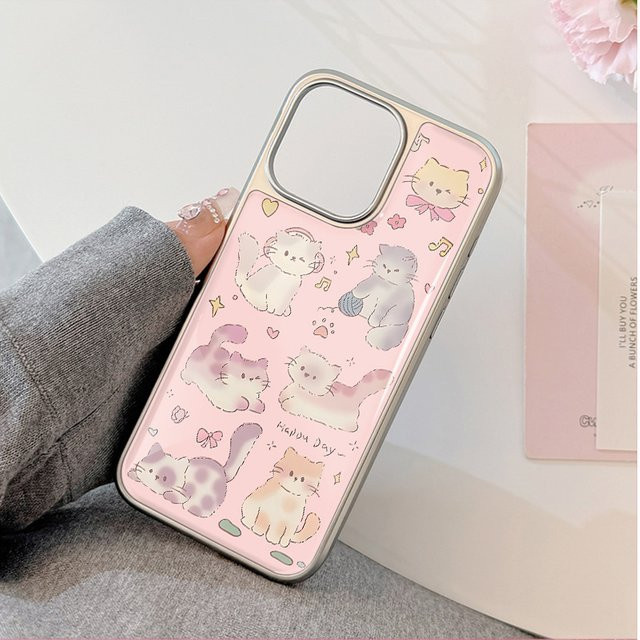 DecoPhone Sturzsichere Handyhülle aus Epoxy mit Katzen-Design in Rosa für iPhone 11 bis iPhone 16 Pro Max und iPhone 23 Pro Max AIR PLUS - Bild 1