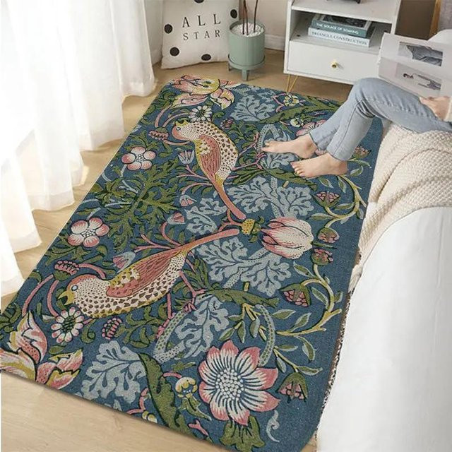 Karpetti Badezimmerteppich William Morris Erdbeere im Retro-Stil, rutschfester Teppich mit floralem Design für Wohnzimmer, Küche oder Schlafzimmer, B/L: 100 x 120 cm - Bild 1