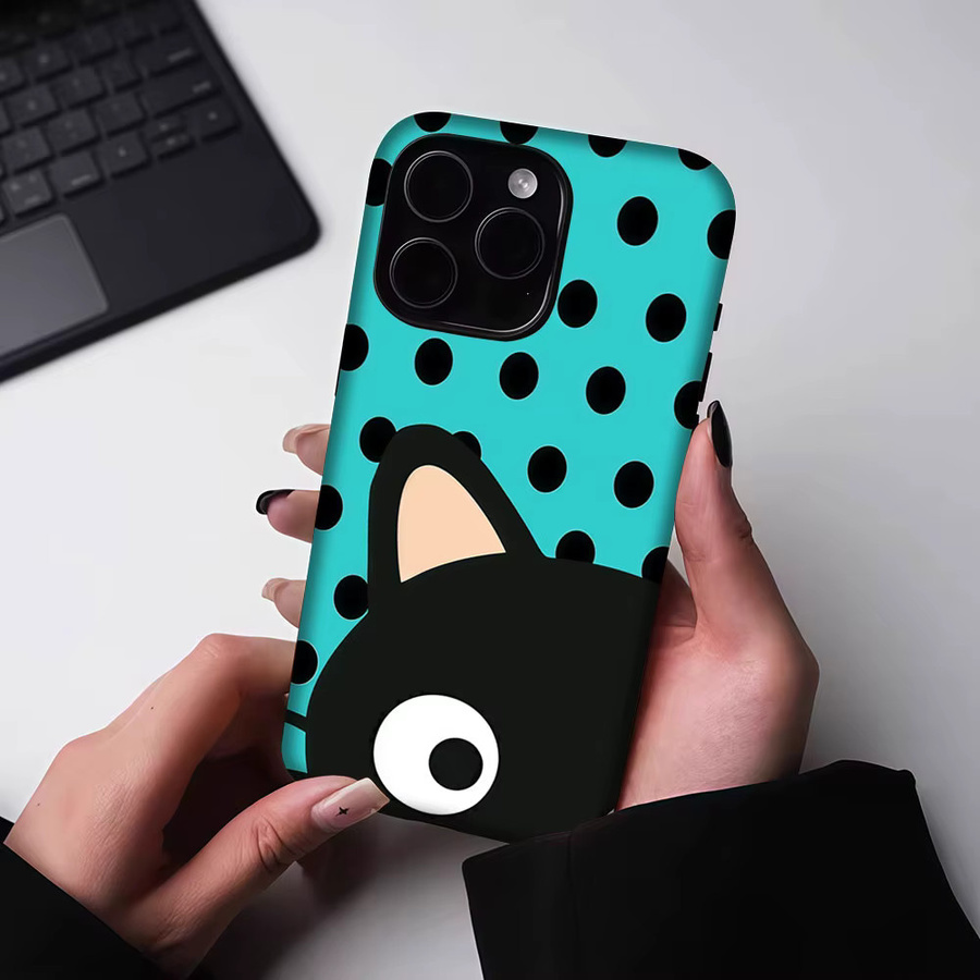 Aurbe Matte 2-in-1 MagSafe Hülle mit Film für iPhone 17 16 15 14 Plus Pro Max, Stoßfeste Hartschale, Türkis Polka Dot Katzen-Design - Bild 5