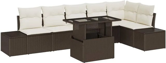 vidaXL Garten-Sofa-Set aus Poly Rattan in Braun mit 7-teiliger L-Form, Polsterung und Stauraumfunktion - Bild 1