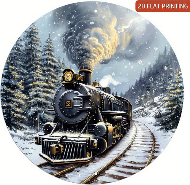 Potdemiel Vintage Polar Express Zug Aluminium Rundschild als Weihnachtskranz Anhänger, Durchmesser: 20,3 cm, Mehrfarbig - Bild 1