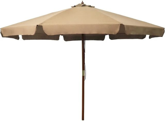 vidaXL Sonnenschirm mit Holzmast in Taupe/Beige mit Polyesterbespannung, Höhe: 330 cm - Bild 1
