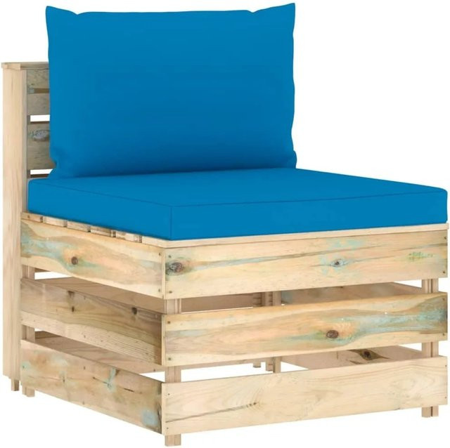 vidaXL Modulares Mittelsofa in Blau Grün aus imprägniertem Kiefernholz mit Kissen, B/T/H: 70 x 60 x 66 cm - Bild 1