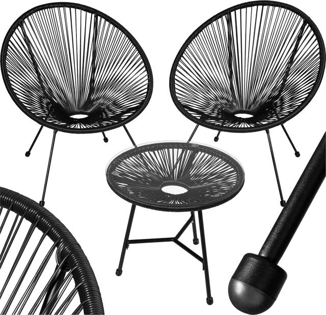 tectake Gartenmöbel Set Santana mit Tisch und 2 Gartenstühlen im Acapulco-Stil, Schwarz, B/T/H: 190 x 149 x 78 cm - Bild 1