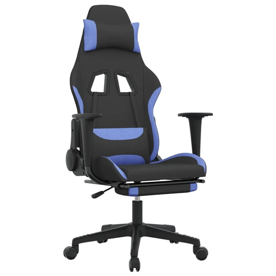 vidaXL Gaming-Stuhl mit Massagefunktion und Fußstütze in Schwarz und Blau aus Stoff - Bild 2