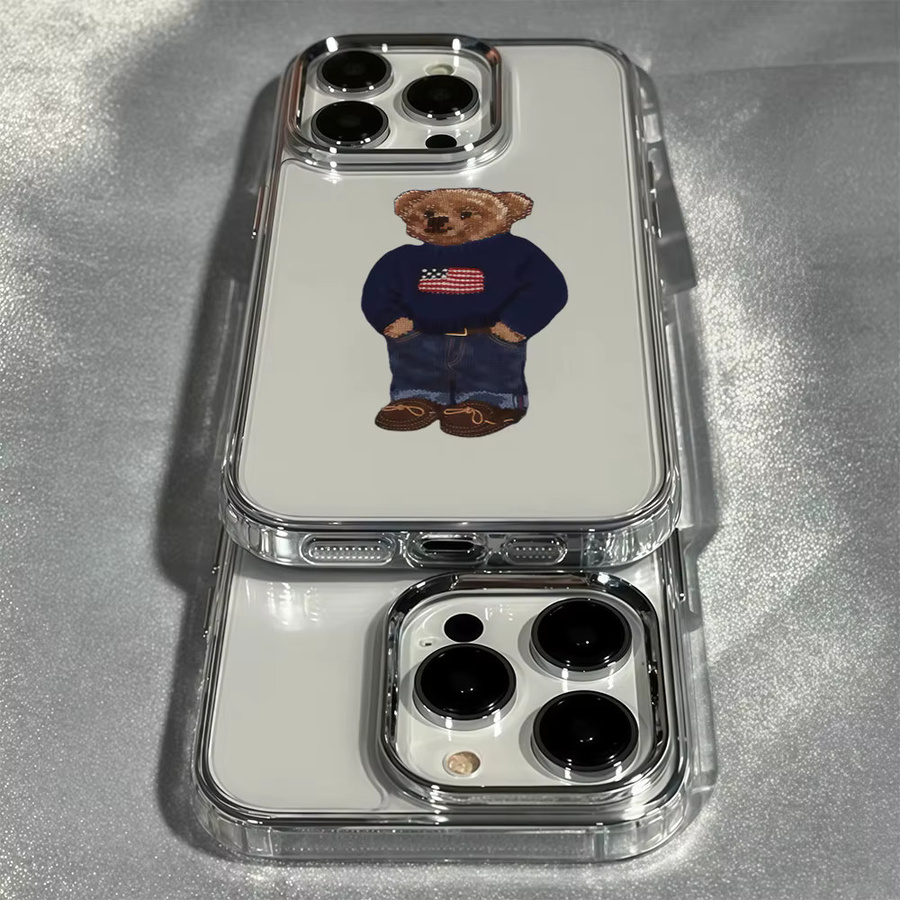 Aurbe Handyhülle mit silbernem Linsenrahmen und transparentem Teddy-Design für iPhone 17 16 15 14 13 12 11 Pro Max und 16E - Bild 3