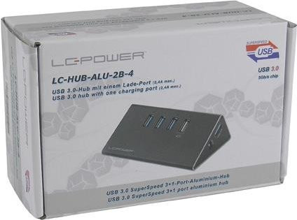 LC Power USB-Hub LC-HUB-ALU-2B-4 in Schwarz mit 3 x SuperSpeed USB 3.0 und 1 x SuperSpeed USB 3.0 zum Laden für deinen Desktop - Bild 1
