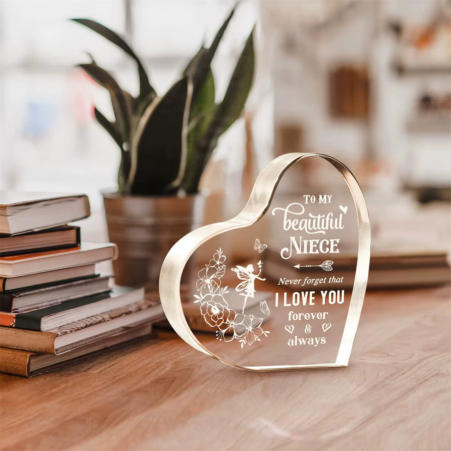 Personalisierte Acryl Tischdekoration für Nichten als Geburtstagsgeschenk, Transparent mit Herz- und Floral-Design - Bild 4