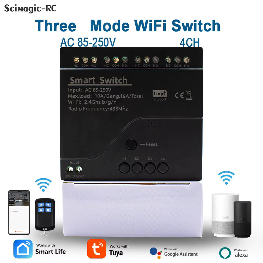 Tuya WLAN Smart Switch 4-Kanal Relais-Steuerung in Schwarz zur Hausautomation kompatibel mit Amazon Alexa und Google Assistant - Bild 3