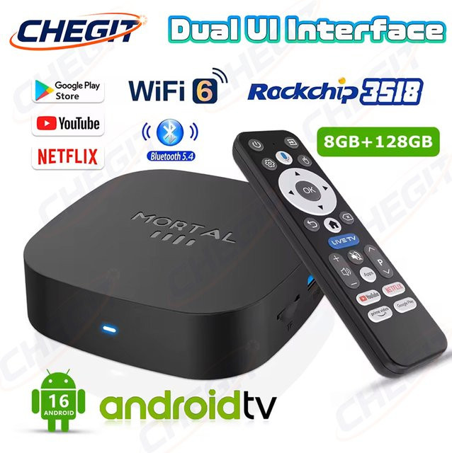 Mortal T1+ Smart Home Theater TV-Box mit Android 16, RK3518 Prozessor, WiFi 6 und Bluetooth 5.4, Schwarz - Bild 1